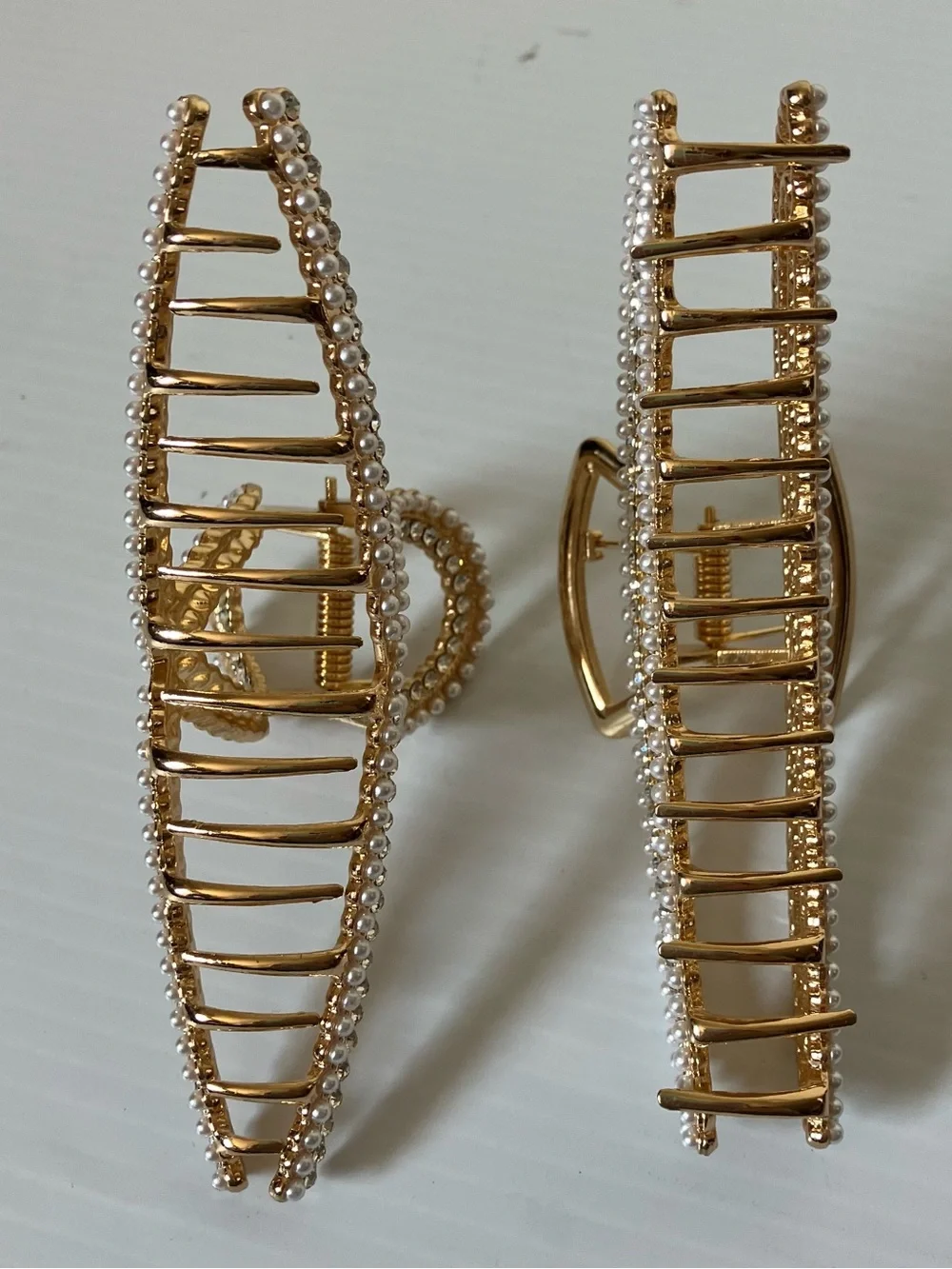 Bundle of Two Gold Pearl Embellished Claw Hair Clips